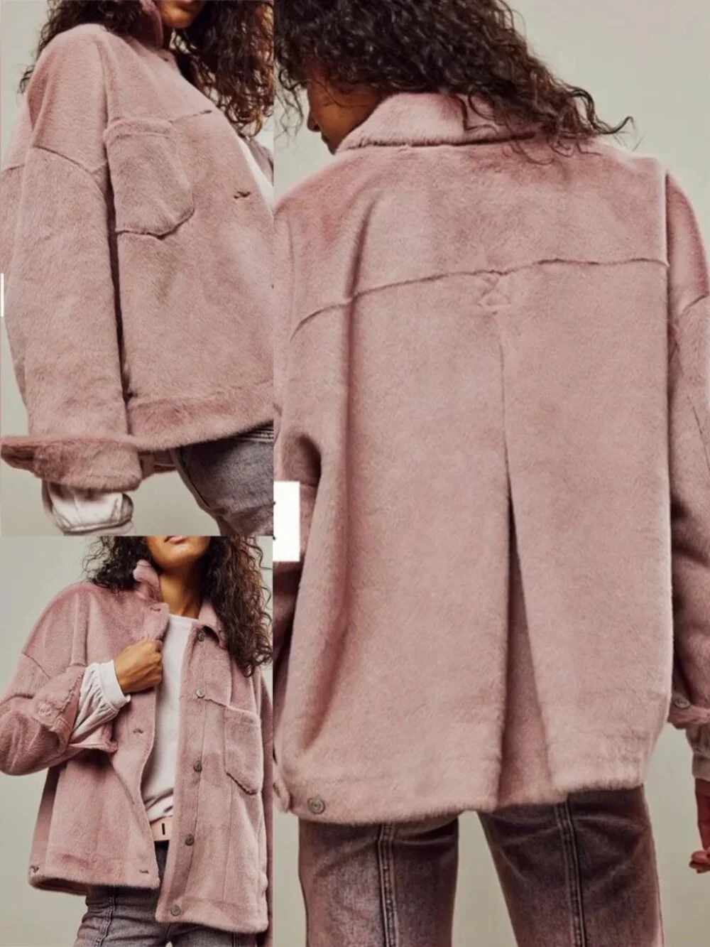 Free People We the Free Cozy Opal Swing Jacket in Pink Size S Faux Fur Teddy $98